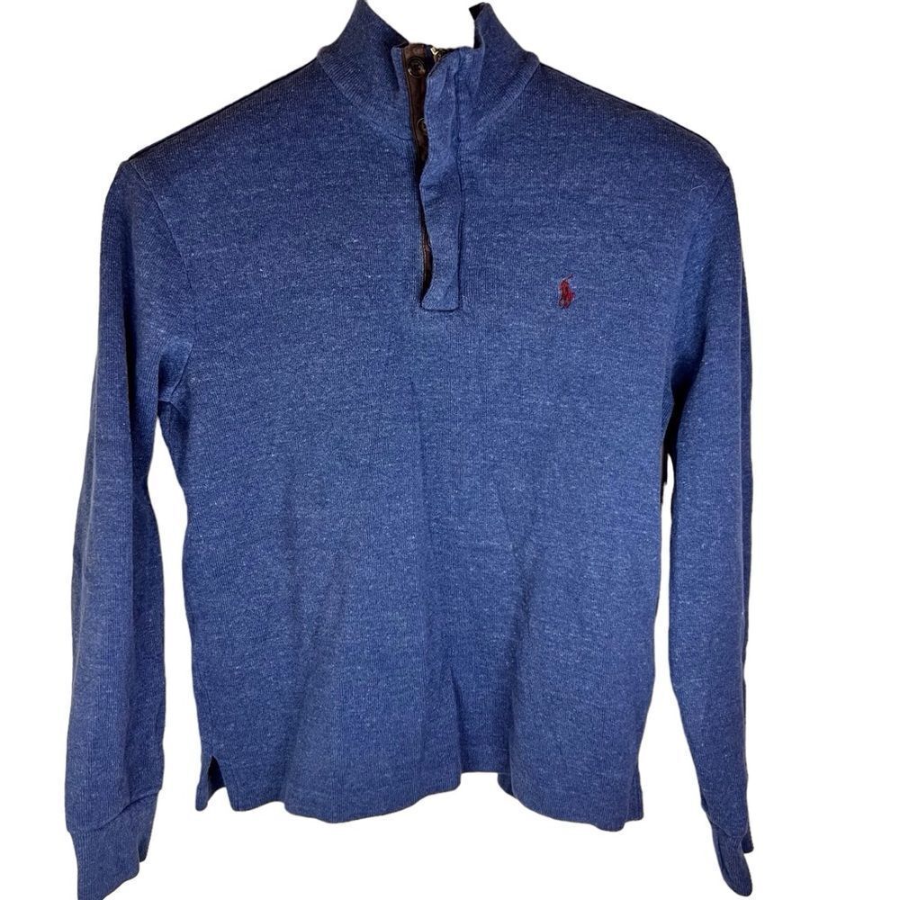 Polo Ralph‎ Lauren Mens Pullover 1/4 Zip Button Blue Sweater Size Small Preppy